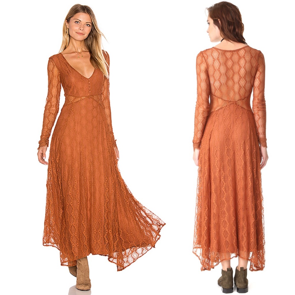 Free People Guinevere Lace Dress Bronze Rust